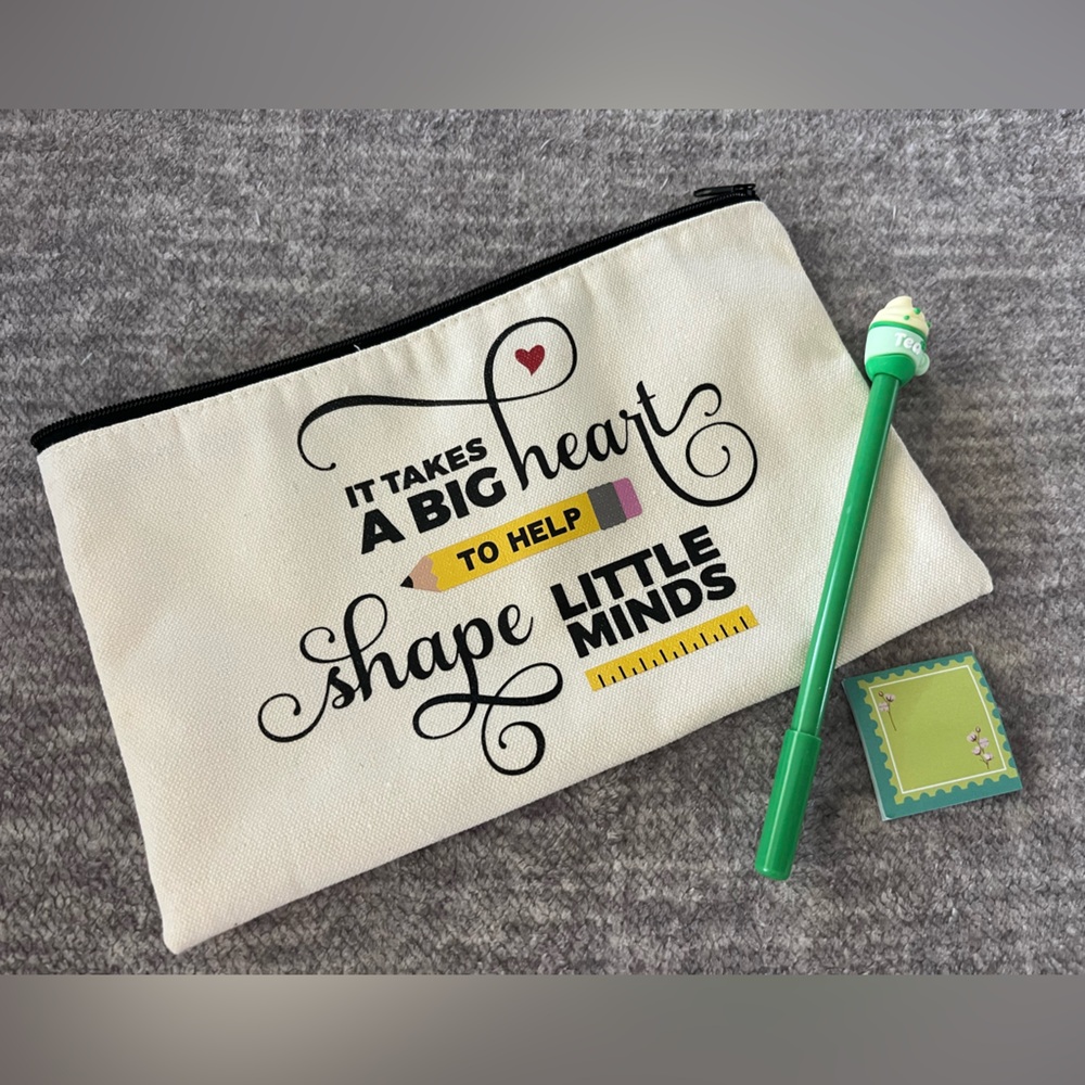 Inspirational Teacher canvas pencil pouch with pen and notepad